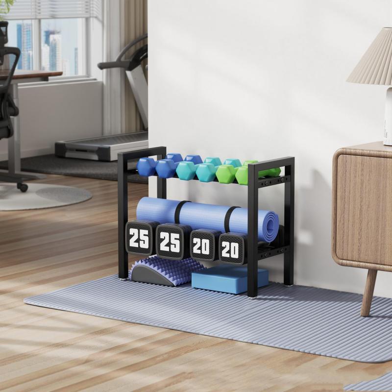 Sports Equipment Trolley - ชั้นวางดัมเบลโลหะปรับระดับได้, ที่เก็บอุปกรณ์ออกกำลังกายที่บ้านสำหรับดัมเบลและเคทเทิลเบล