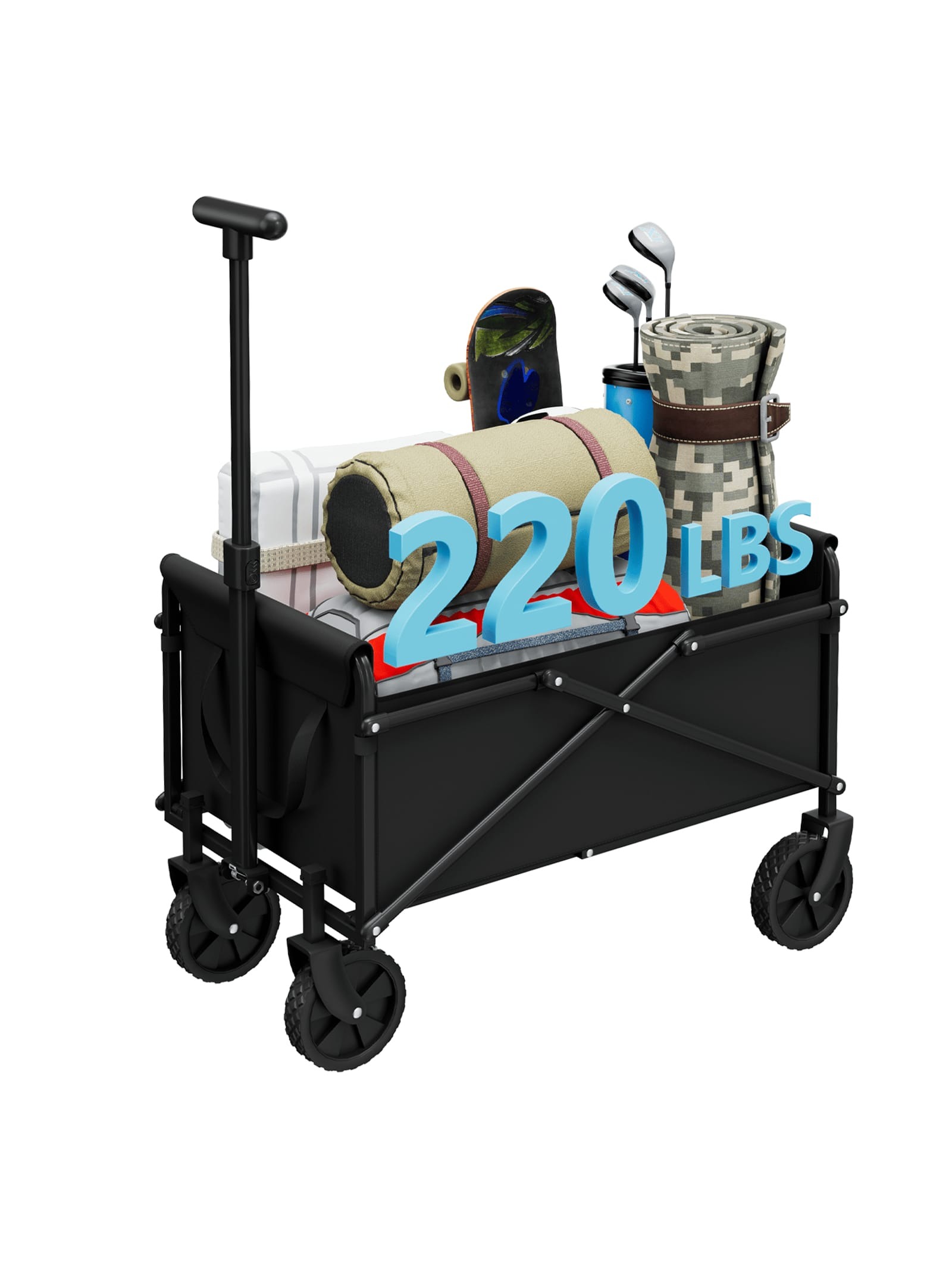Sports Equipment Trolley - รถเข็นอเนกประสงค์พับได้แบบพกพา รับน้ำหนักได้มาก พร้อมช่องใส่เครื่องดื่ม สำหรับการช็อปปิ้ง แคมป์ปิ้ง ซื้อของใช้ในครัวเรือน