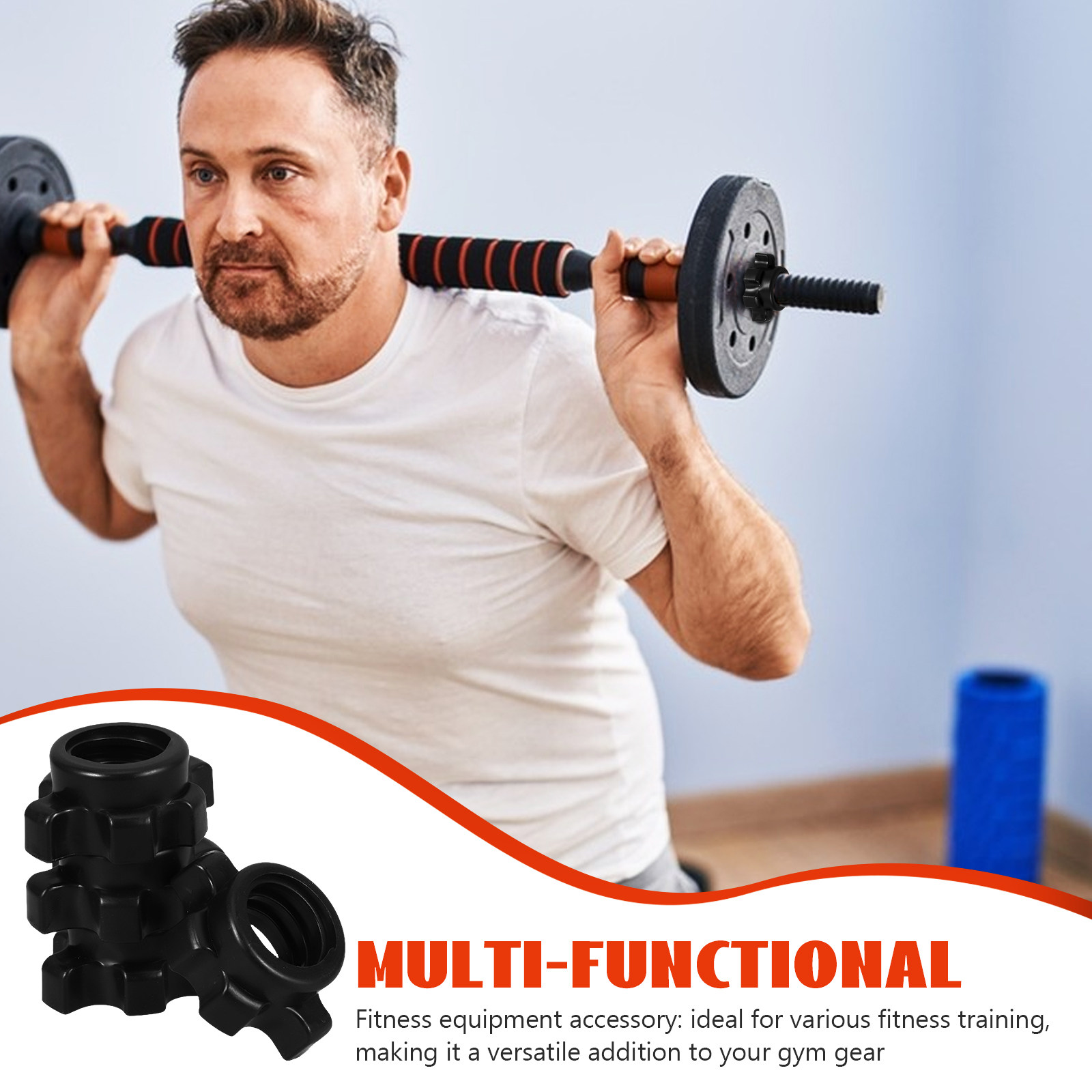 Sports Equipment At Home - ชุดอุปกรณ์ล็อคบาร์เบลแบบน็อตพลาสติก 4 ชิ้น สำหรับยึดบาร์ดัมเบล อุปกรณ์ออกกำลังกาย สำหรับยึดบาร์ดัมเบลในยิมที่บ้าน