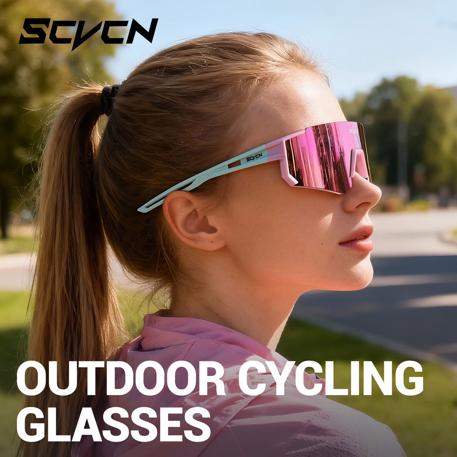 แว่นตาปั่นจักรยานสีชมพู SCVCN  - Sports Equipment Photos บทวิจารณ์และราคา